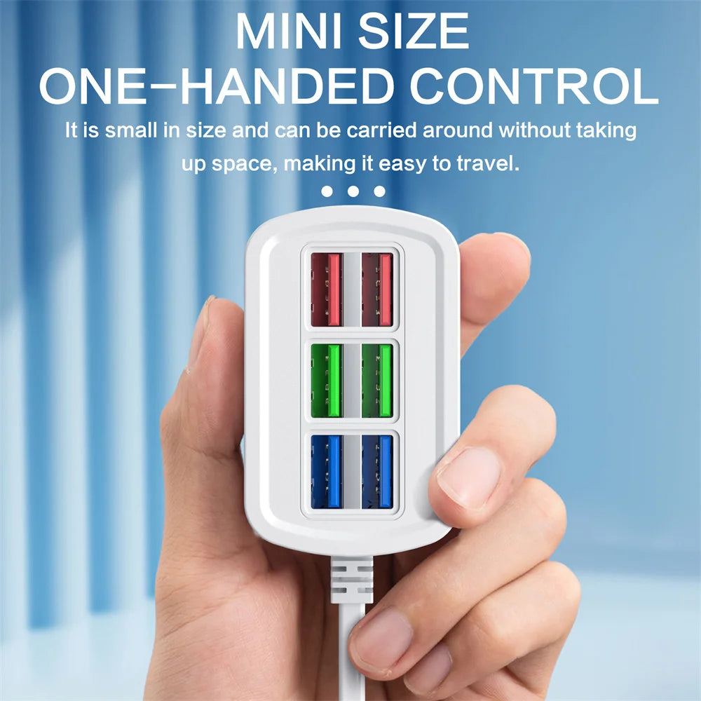 Universal 6 Port USB Charger Power Strip Mobile Phone Charger Wall Adapter Multifunction Electric Socket with 1m Extension Cable