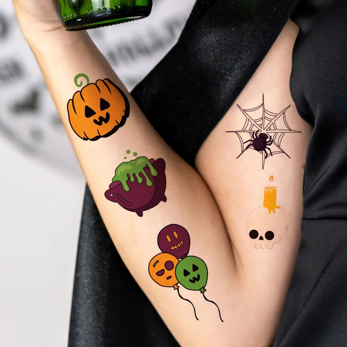 30Pcs Halloween Temporary Tattoos, 220 Cartoon Pumpkin Bat Spider Designs, Waterproof Fake Tattoo Stickers for Halloween Party