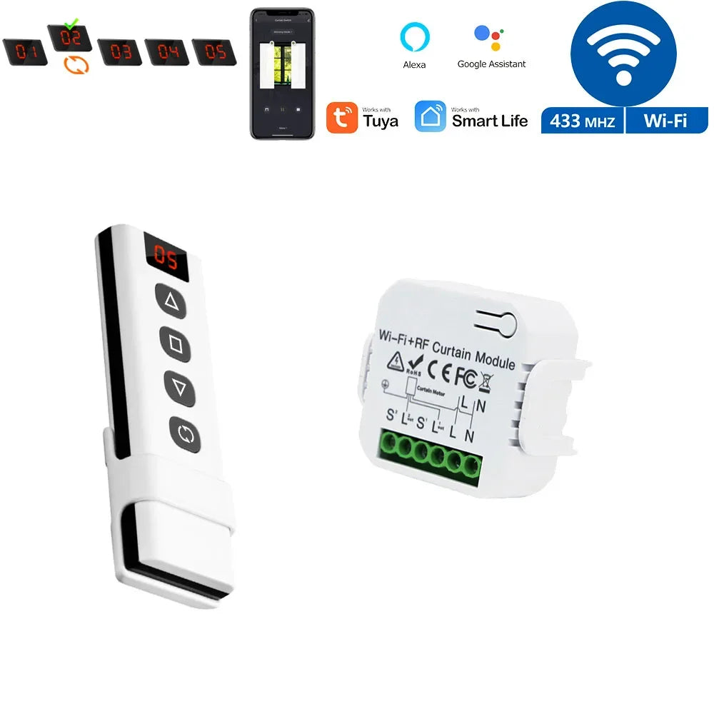 Smart WiFi RF Curtain Switch Module Wireless 433MHz 5 in 1 Remote Controller,110V 220V 240V for Roller Shutter Garage Tuya Alexa