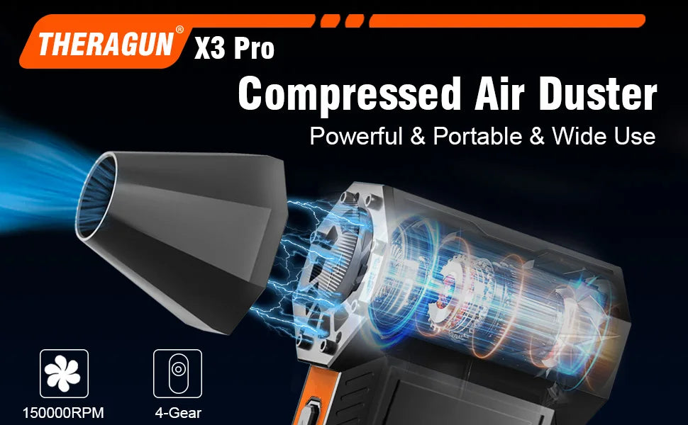X3Pro Mini Turbo Fan Jet ,150,000RPM Powerful Hair Dryer, Portable Rechargeable Electric Duster for Car/PC/Home Cleaning。