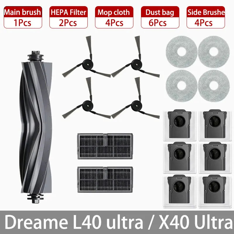 Dreame L40 ultra / X40 Ultra Robot Vacuum Accessories Dust Bags Mop Main Side Brushes Cloths HEPA Filters Spare Parts