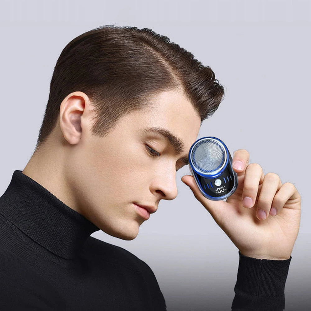 Men Mini Electric Travel Shaver with Digital Display Face Beard Trimmer Washable Rechargeable Shaver Pocket Size Portable Shaver