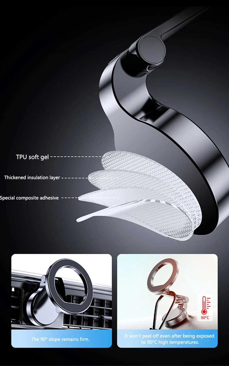 Upgrade MagSafe Car Phone Holder Car Magnetic Phone Stand Strong Magnetic 360°Rotatable Foldable Metal Suction Cup Phone Mount