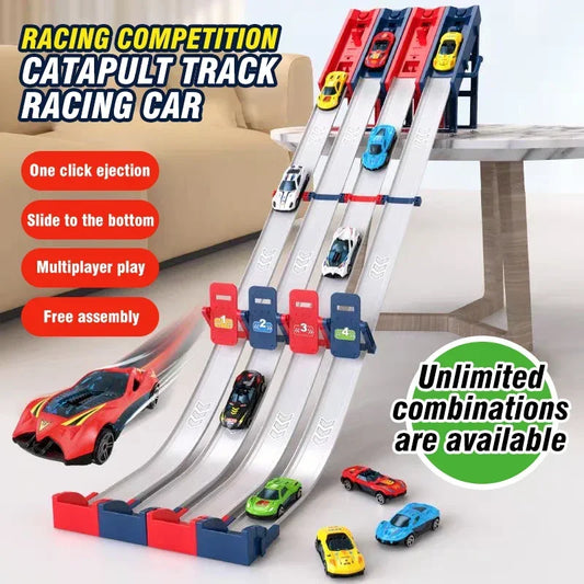 Rail Car Track with Race Track Racing Set Toy Vehicle Alloy Car Kids Catapult Car Competitive Play Game for Kids Toy Christmas