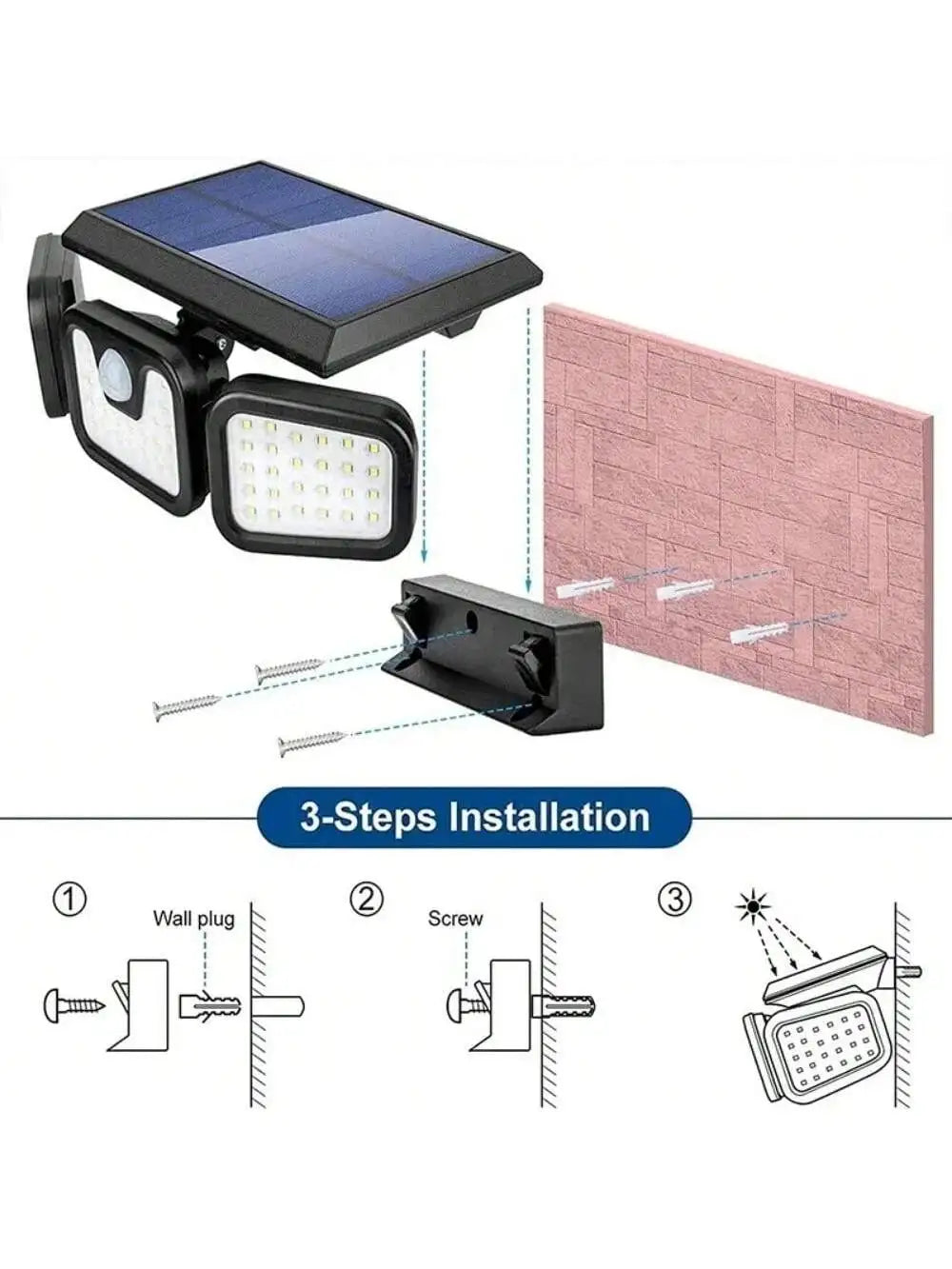 2025 Upgraded Solar Security Lights Outdoor 270° Human Detection&3-Heads Adjustable IP65 Waterproof Motion Sensor Flood Light fo