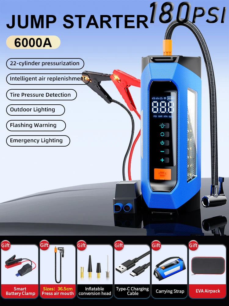 PSOOO 6000A Car Jump Starter 12V Car Battery Starter 100000mAh Portable Power Bank Booster Auto Starting Device Emergency Start
