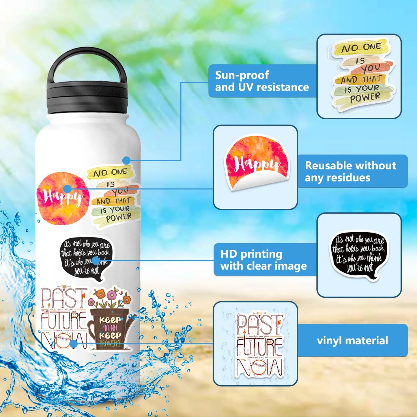 50Pcs Inspirational Stickers for Water Bottles, Motivational Stickers for Teens, Students, Teachers, Vinyl Waterproof Durable