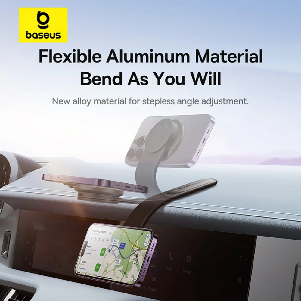 Baseus Magnetic Car Phone Holder 15W Wireless Charger Bendable Car Phone Mount for iPhone 12-17 Stand Dashboard Center Console