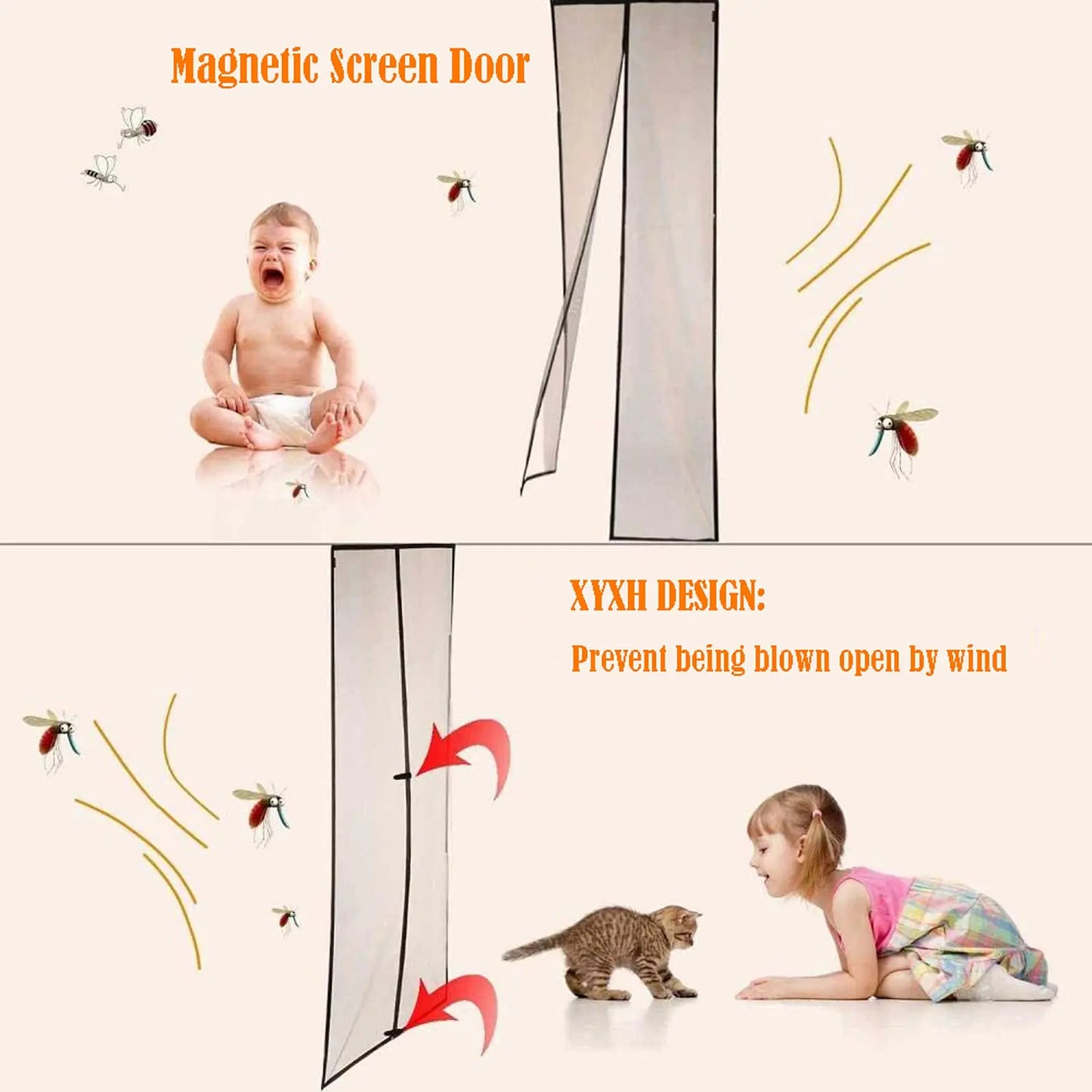 Magic Mesh Magnetic Mosquito Screen Door Net Curtain with Magnets Reinforced Polyester Mesh Dustproof & Insect Proof
