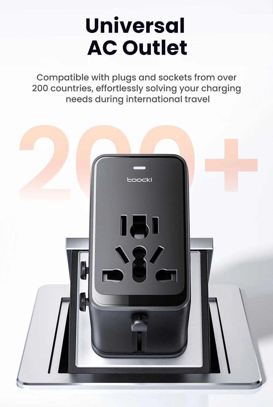Toocki GaN Universal Travel Adapter With 3C1A 45W Fast Charging 2500W Max All-in-one Travel Charger EU/UK/USA/AUS Plug For Trave