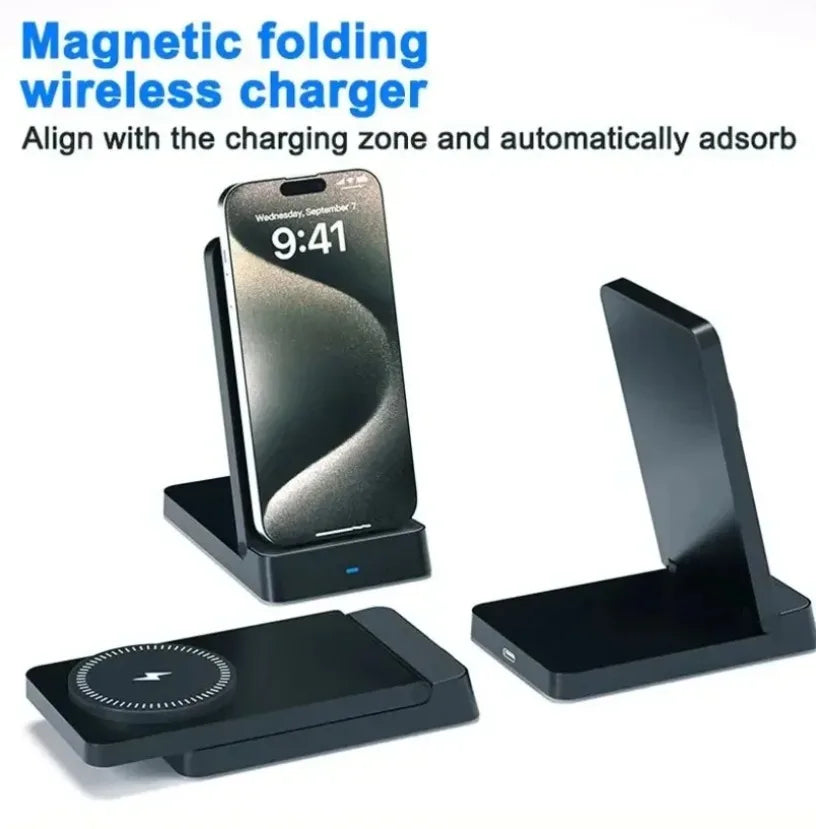 Magnetic Fast Charging Station 30W Wireless Charger Desktop Fold Smart Phone Holder Charge For Magsafe iPhone 16 15 14 13 12 Pro