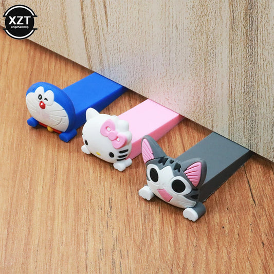 Cute Cartoon Silicone Door Reusable Shock Absorbent Block Wedge Doorstops Door Handle Stopper Home Door Anti-collision Stopper