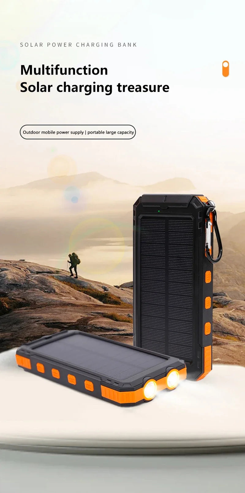 200000mAh Solar Power Bank Portable Large Capacity Charger Compatible with IOS Android USB-A and USB-C Fast Charging