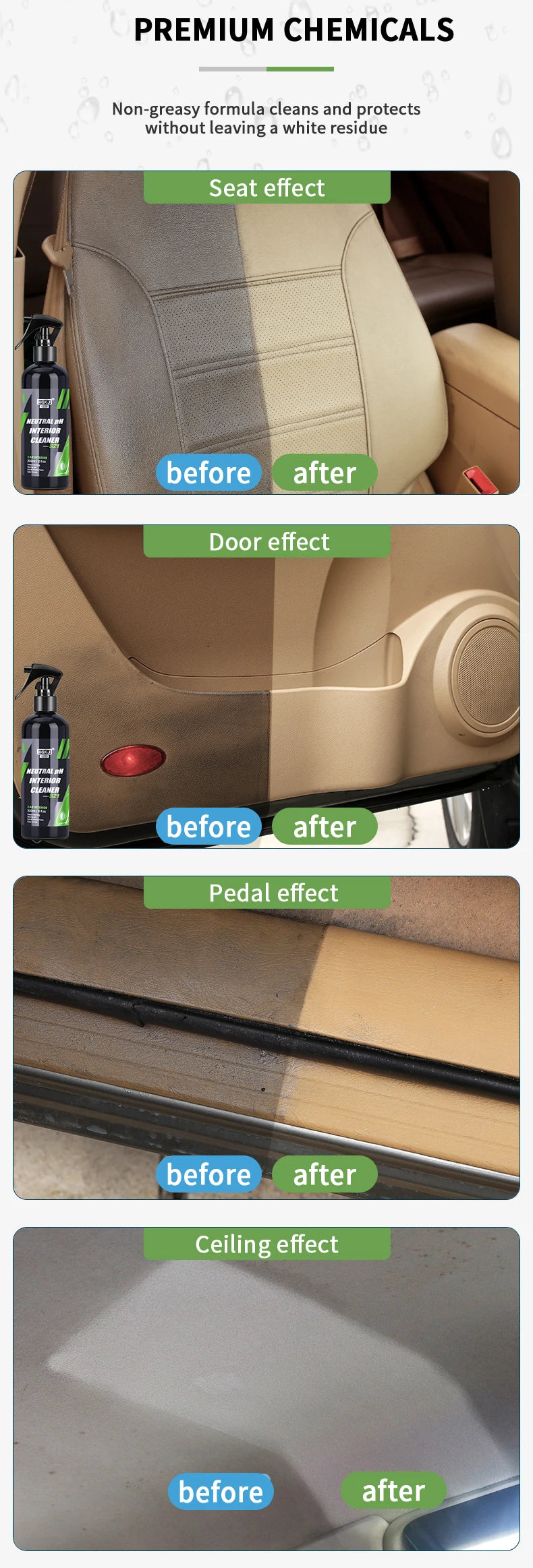 Interior Cleaner Car Neutral Ph Water-free Foam Spray Dust Remover Seat Roof Dash Cleaning HGKJ S21