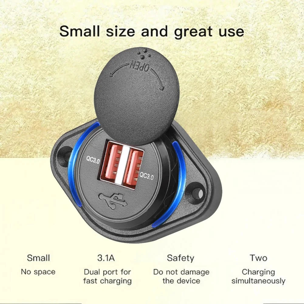 Dual USB Charger 12-24V 3.1A Car Charger Power Socket Adapter Phone Charging for Motorbike Car Boat ATV UTV Camper Caravans