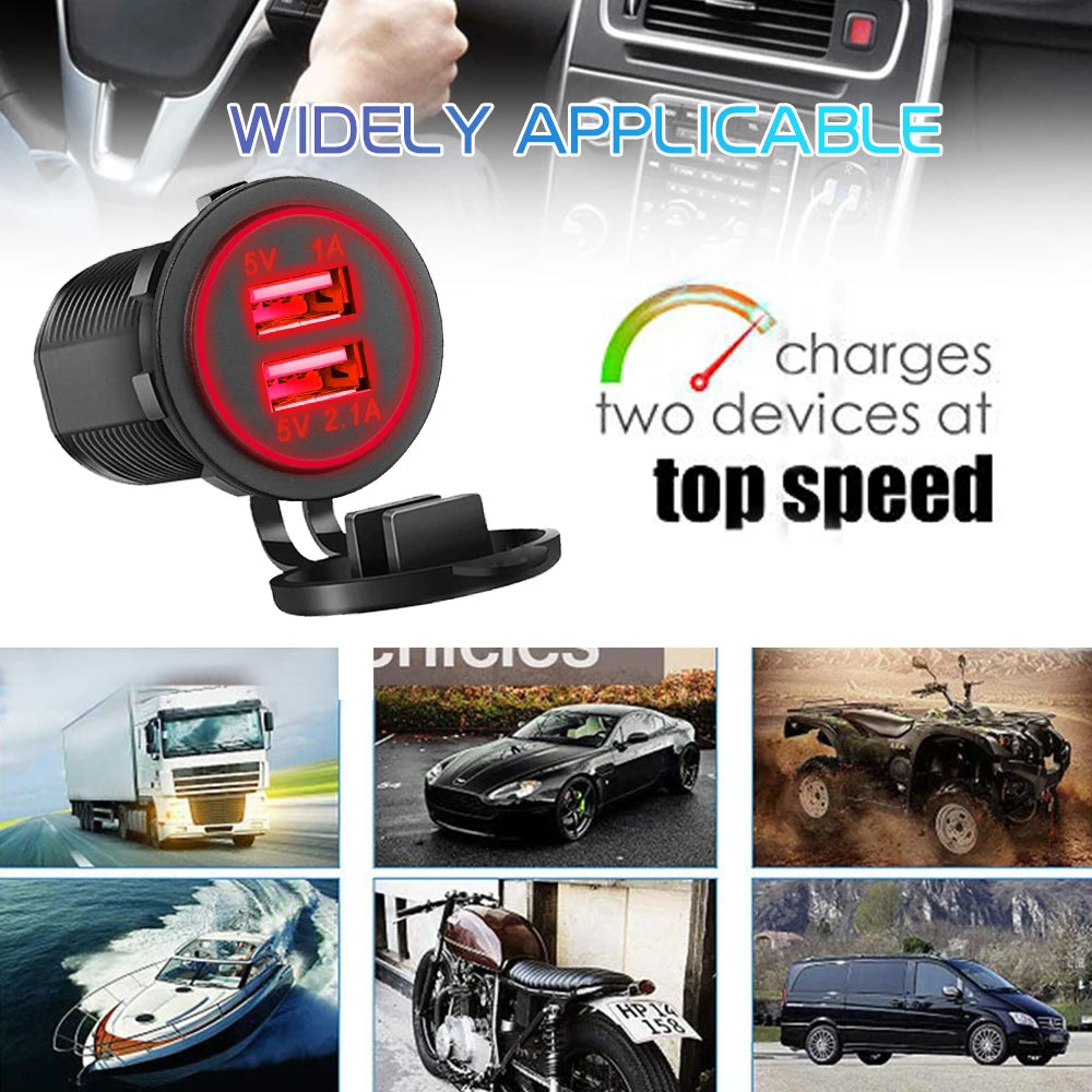 Dual USB Car Charger 3.1A Mobile Phone Charger with LED Waterproof Power Socket Suitable for Vehicle Modification Charger