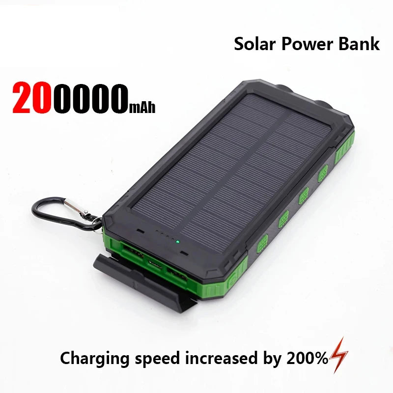 200000mAh Solar Power Bank Portable Large Capacity Charger Compatible with IOS Android USB-A and USB-C Fast Charging