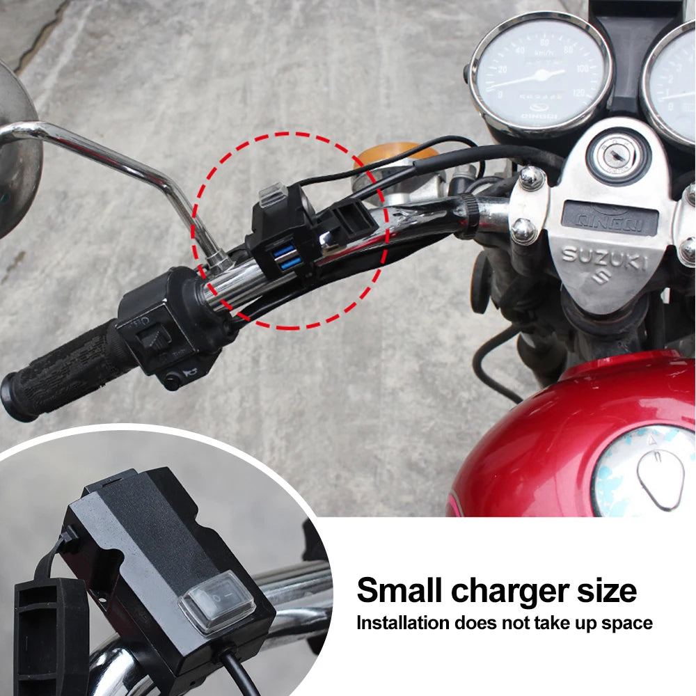 Updated Motorcycle Dual USB Charger with ON/OFF Switch Waterproof Motorbike Handlebar Phone Charger Fast Charging Socket