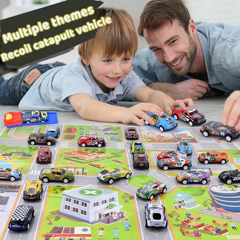New Children Stunt Car Model Alloy Body Pull Ejection Jumping Mini Cars Simulation Diecast Vehicle Collectible Toy For Kids Gift