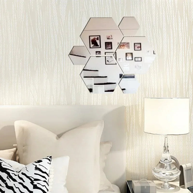 Hexagon Acrylic 3D Mirror Wall Sticker Home Decor DIY Self-adhesive Mirror Decal Decor Stickers Art Wall Decoration Large 6/12pc