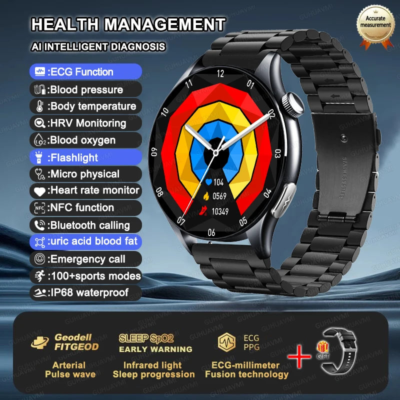 2025 New NFC+ECG+PPG Health Smart Watch BMI Fat Heart Rate Blood Pressure Watch 380mAh BT Call IP68 Waterproof Sports Bracelet