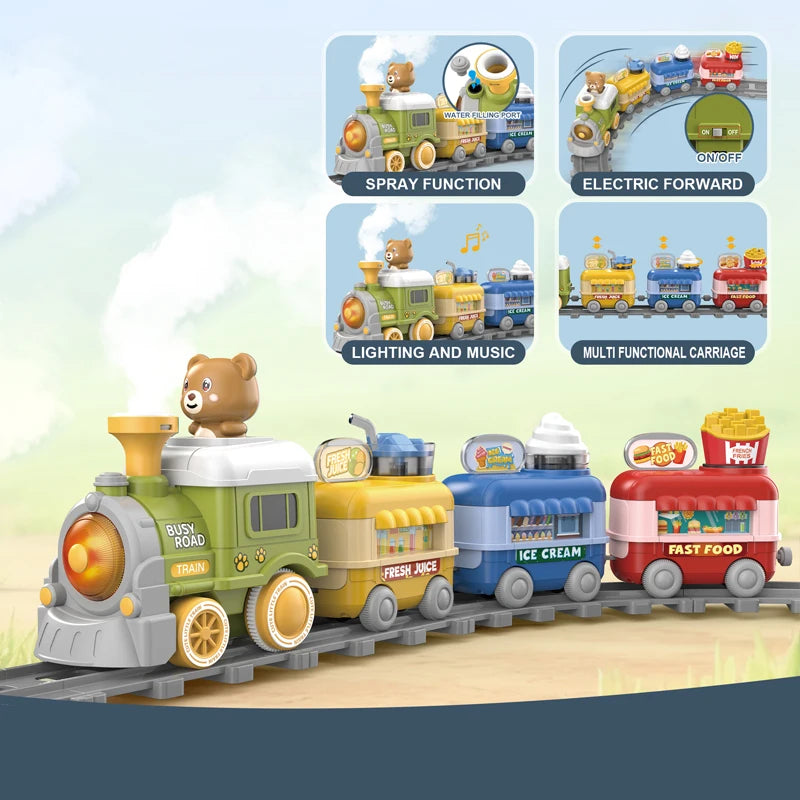 Children Electric Track Train Toy Steam Rail Car with Light&Music Mini Engineering Car Set Kids Puzzle Boy Toys Xmas Gifts