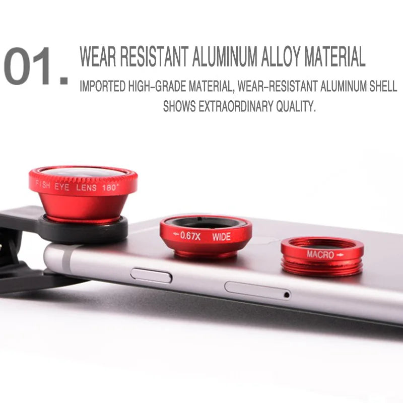 Universal 3in1 Fisheye Wide Angle Micro Camera Lens For iPhone Xiaomi Redmi Zoom Fish Eye Len on Smartphone Lenses Phone Clip