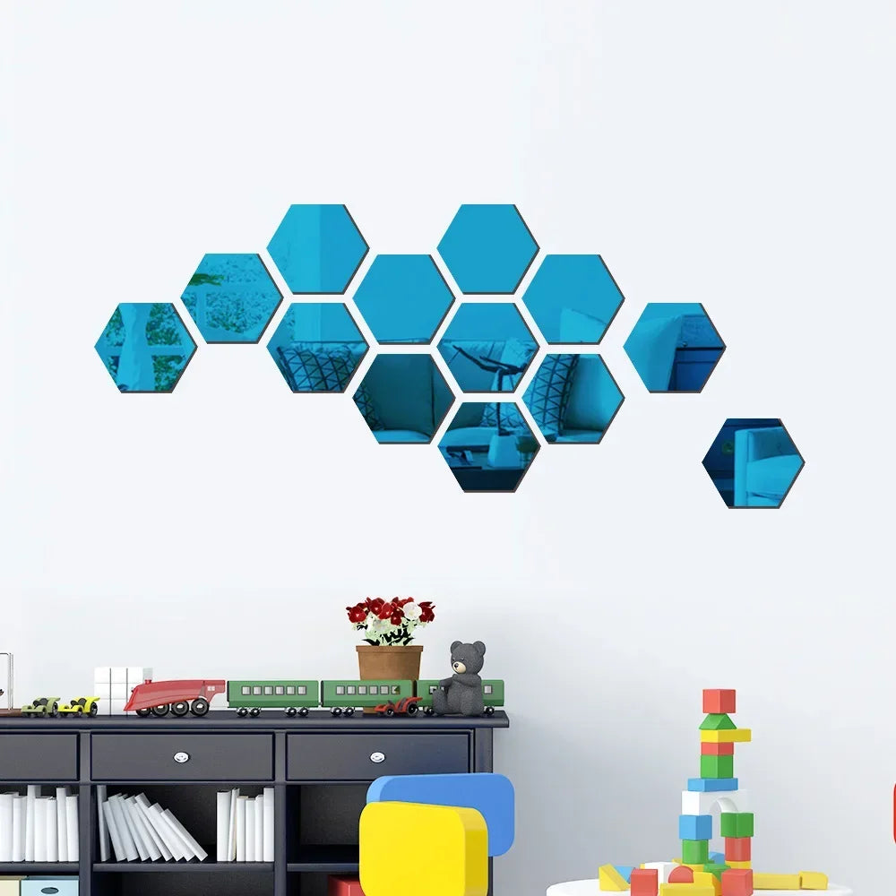 Hexagon Acrylic 3D Mirror Wall Sticker Home Decor DIY Self-adhesive Mirror Decal Decor Stickers Art Wall Decoration Large 6/12pc