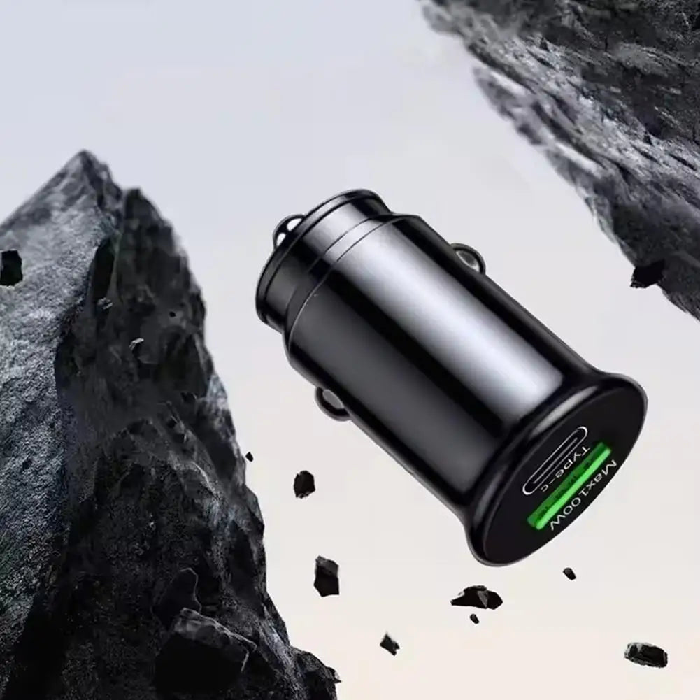 dual-port universal car super fast charger 100W Mini Car Charger USB Type C QC3.0 PD Fast Charging 12-24V Pull Ring Car Adapter