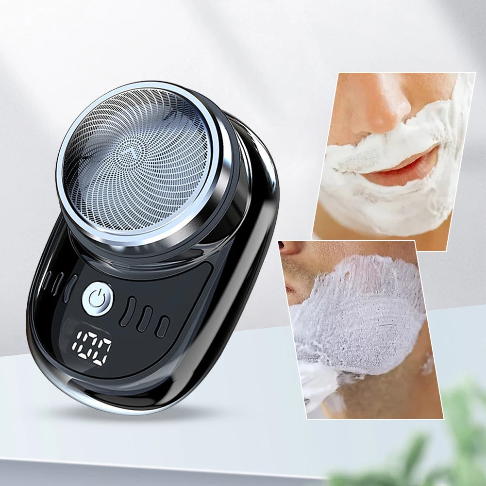 Men Mini Electric Travel Shaver with Digital Display Face Beard Trimmer Washable Rechargeable Shaver Pocket Size Portable Shaver