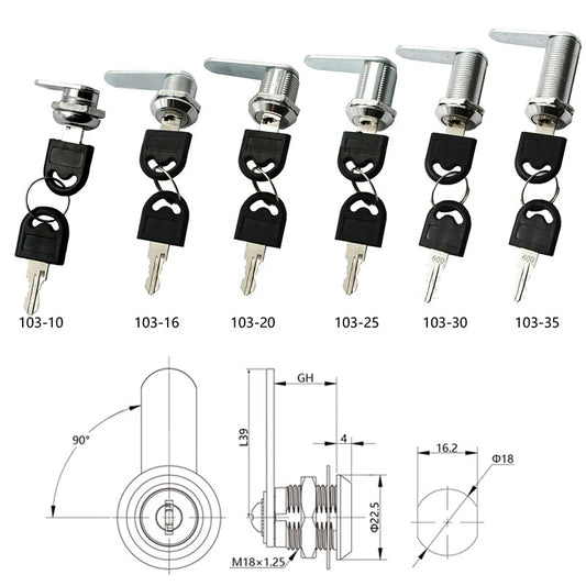 Cam Lock Security Lock 16-40mm Cabinet Cam Lock Door Barrel Drawer Filing Cabinet Post Mail Box Furniture Locker Cupboard 2 Key