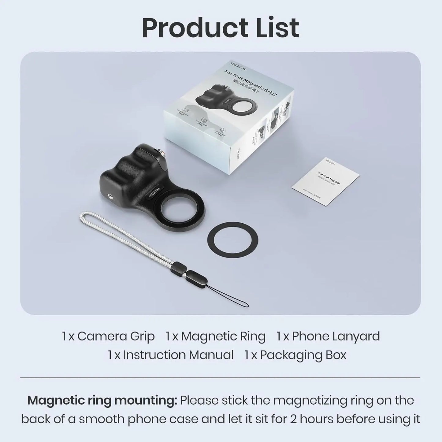 TELESIN Fun Shot Magnetic Phone Camera Grip + C03 Magnetic Selfie Light Bundle Kit Compatible with iPhone & Android