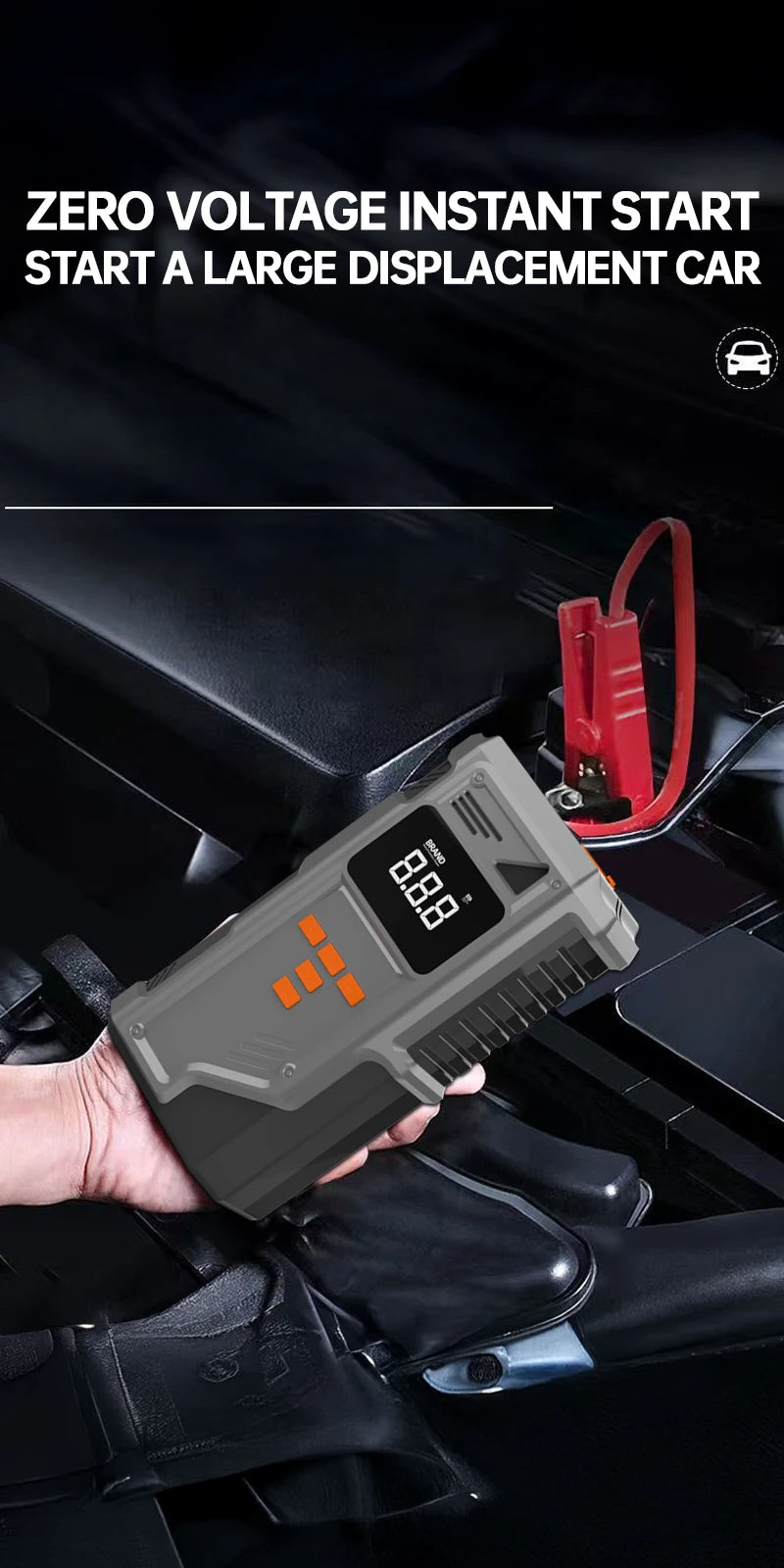 JKUOO Car Jump Starter And Air Inflator  10.2 Bar Fast Fill -40°C Low-Temp Work 12V Lead-Acid Battery with Tire Monitoring