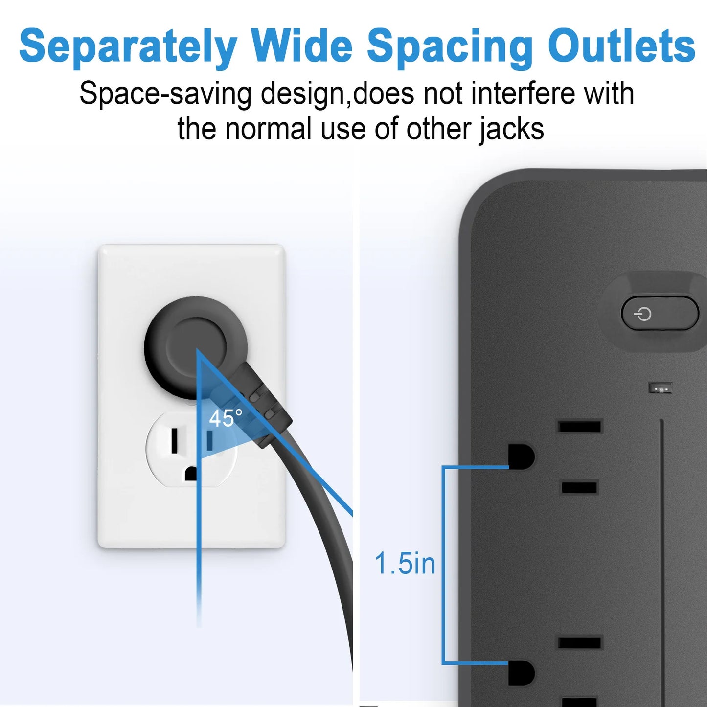 US Power Strip 6 AC Outlets 10A 110v 220v 3 USB Ports Sockets 1 TYPE-C Smart Patch Panel 2000w Black Power Surge Protection Plug