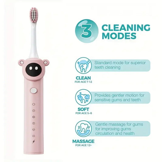 Children Sonic Electric Toothbrush Colorful Cartoon For Kids USB Rechargeable Soft Automatic Waterproof With Replacement Head