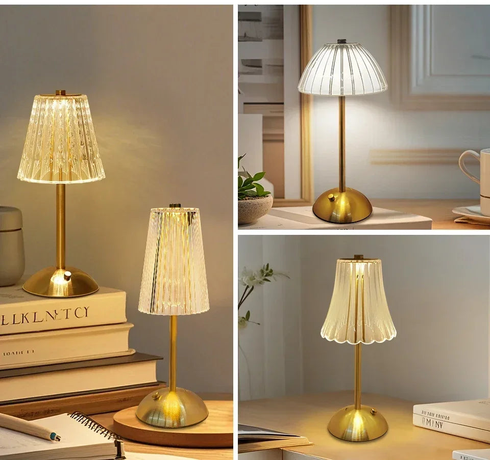 Crystal LED Table Lamp Touch Sensor Desktop Night Light Rechargeable Reading Lamp for Bedroom Bedside Hotel Bar Decor Dimmable