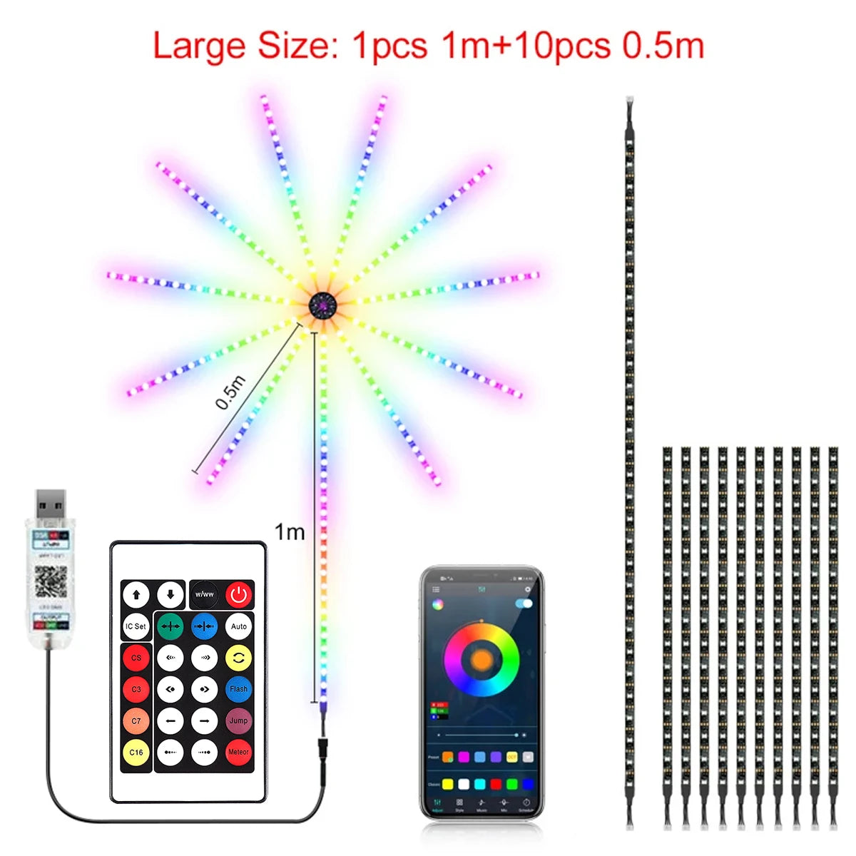 USB LED Smart Fireworks Lights Indoor Outdoor Sparkler Lights Remote & App Control Music Sync Wall Lamp For Room Party DIY Decor