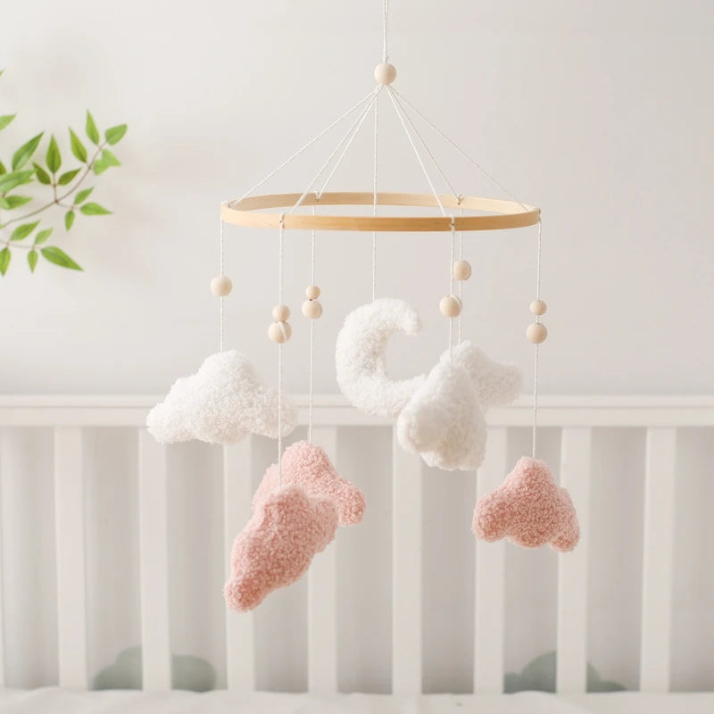 Baby Crib Mobile Rattle Toy 0-12Months Infant Soft Felt mobile Teddy Velvet Bear Bed Bell Hanging Toy Holder Bracket Crib Toy