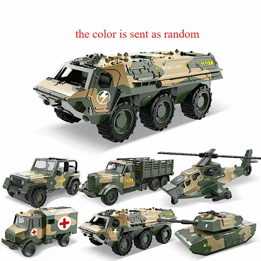 Alloy Metal Car Clockwork Simulation Military Armed Tank Armored Vehicle Car Truck Children's Toy Model Helicopter