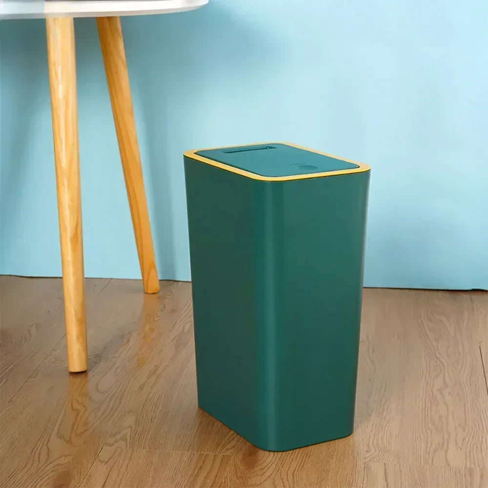 Bathroom Trash Can-10L Small Garbage Can with Press Top Lid for Toilet,Bedroom,Living Room – Plastic Wastebasket with Pop-up Lid
