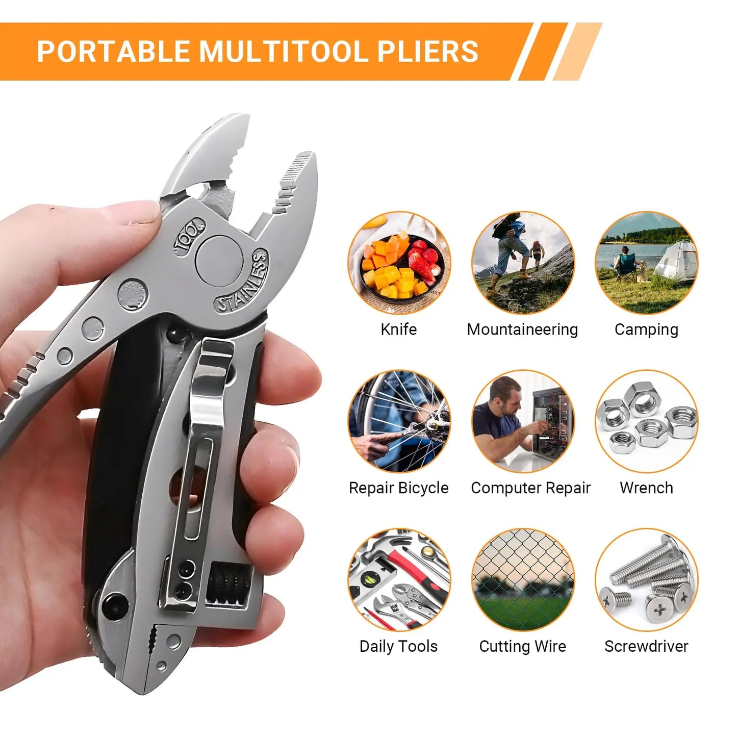 Multi-Tool Pliers Set: Adjustable Wrench, Screwdriver, Wire Cutter, Portable Folding Multi-Tool for Emergency Kit