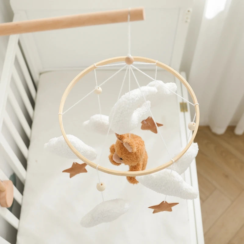 Baby Crib Mobile Rattle Toy 0-12Months Infant Soft Felt mobile Teddy Velvet Bear Bed Bell Hanging Toy Holder Bracket Crib Toy