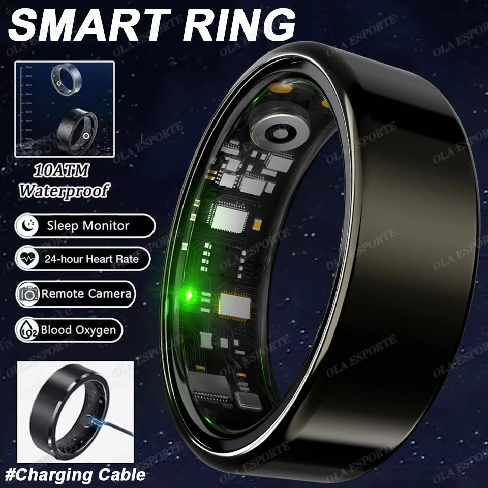 New Smart Ring Blood Oxygen Heart Rate Sleep Monitor Sports GPS Tracking Remote Care 10ATM Waterproof Men Women Smartring