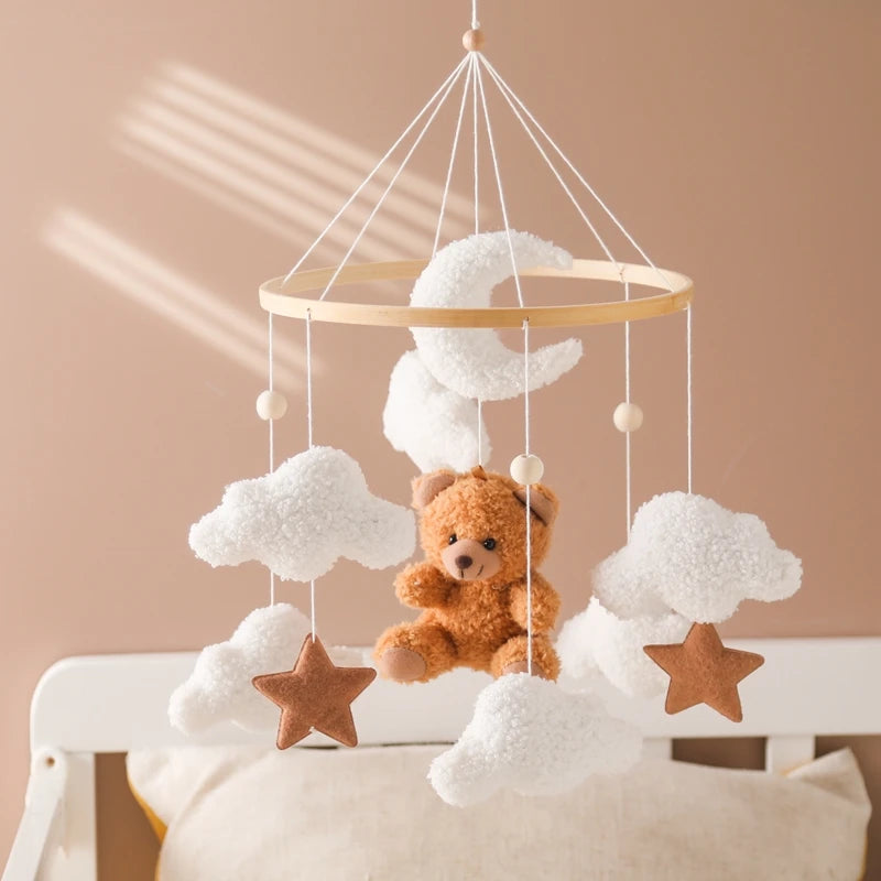 Baby Crib Mobile Rattle Toy 0-12Months Infant Soft Felt mobile Teddy Velvet Bear Bed Bell Hanging Toy Holder Bracket Crib Toy