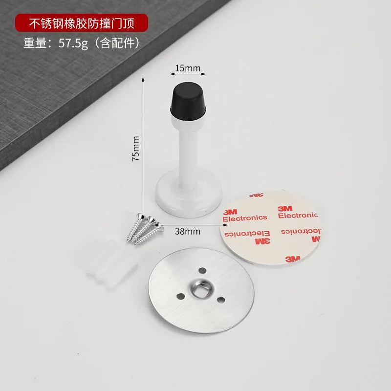 Stainless Steel Door Stops, Wall Mounted Door Stopper with Rubber Holder and Catch, Floor Fitting with Screws for HomeBedroom