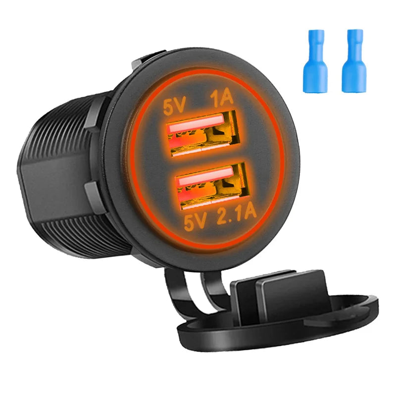 Dual USB Car Charger 3.1A Mobile Phone Charger with LED Waterproof Power Socket Suitable for Vehicle Modification Charger