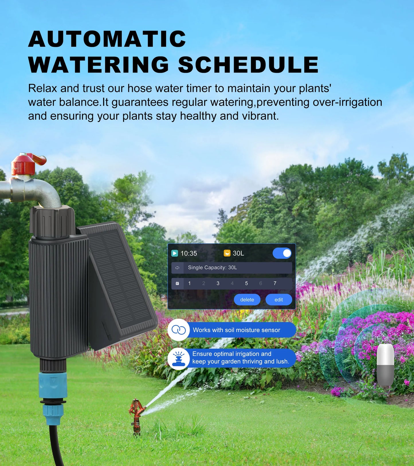 GIRIER Tuya Smart Water Timer Solar Powered Wifi Hose Faucet Timer with Brass Inlet Programmable Sprinkler Timer No Hub Required