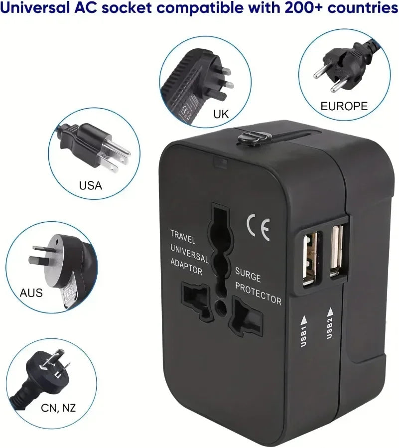 Foldable All-in-One Universal Travel Adapter EU UK US AU Power Charger Adapter Outlet Converter Socket with Dual USB 2.1a Port