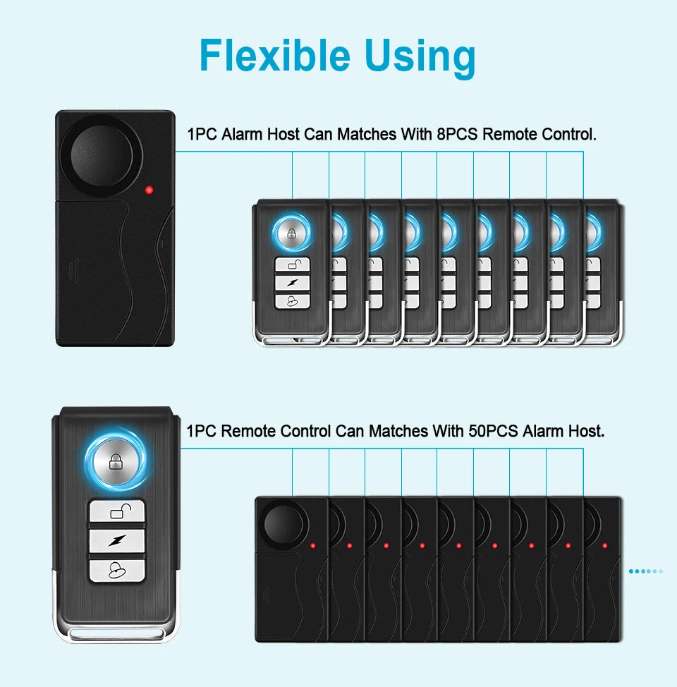 Wireless Vibration Alarm Door And Window Anti-Theft Alarm With Remote Control 110dB Motorcycle Bicycle Security Sensor System