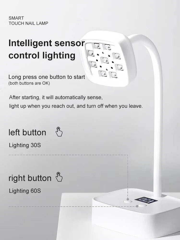Rechargeable 9 LED UV Desk Lamp 360° Bendable for Nails Gel Polish Quick Dry Portable Manicure Salon  Wireless Nail Dryer Tools
